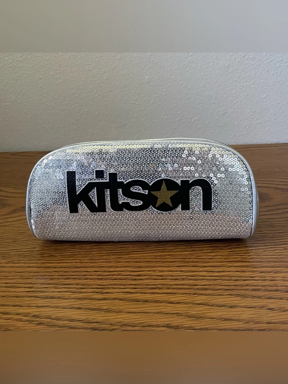 kitson Silver Sequin Kids Accessory Pouch with Star Logo